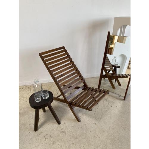 Foldable Slatted Teak Lounge Chair For Sale - Image 14 of 18