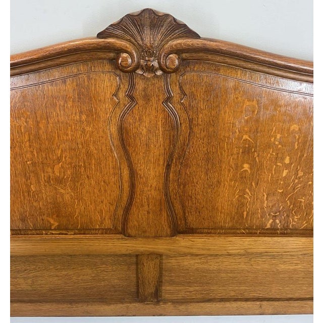 Wood Vintage French Louis XVI Style Oak Double Bed Frame with Carved Headboard For Sale - Image 7 of 12