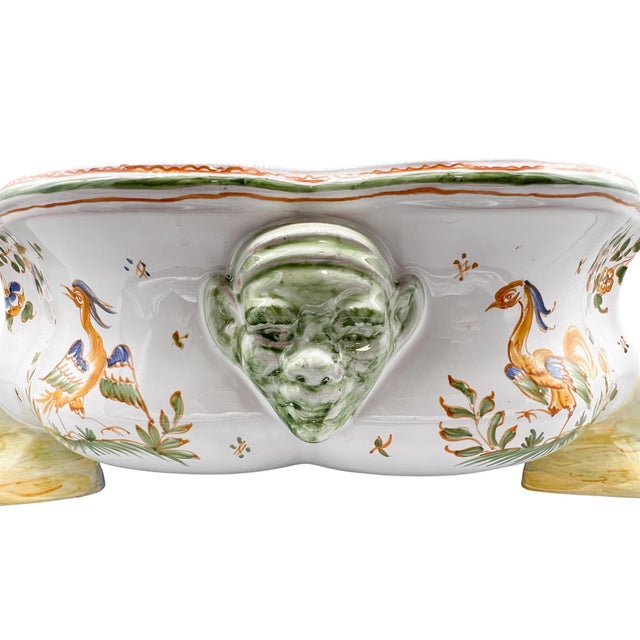 Large 18th Century Style French Hand-Painted Faience Foot Bath (Pédiluve) / Centerpiece Bowl by Nicole Tilloy – Rococo Revival / French Country For Sale - Image 12 of 14