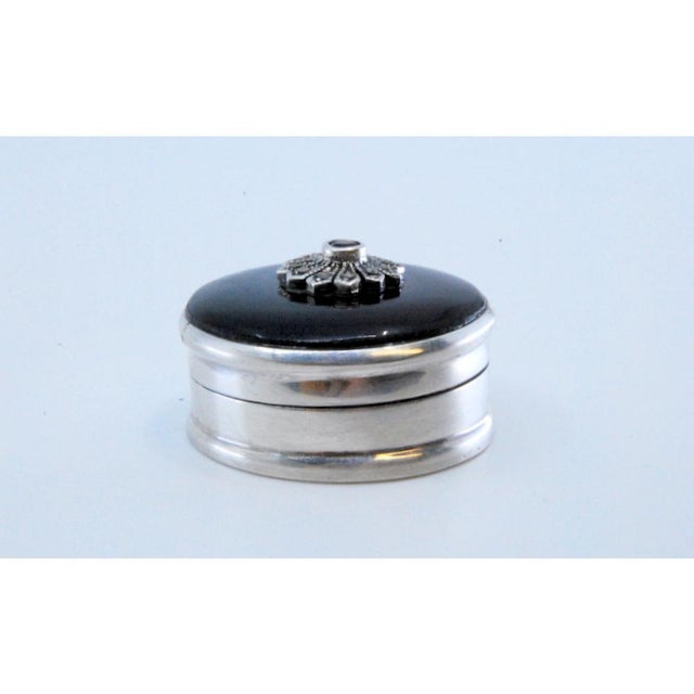 Circular Silver Pill Box with Onyx Application For Sale - Image 11 of 11