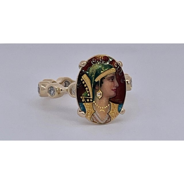 Camel Enamel Faced Portrait of Athena 14k Ring Size 5.75 For Sale - Image 8 of 8