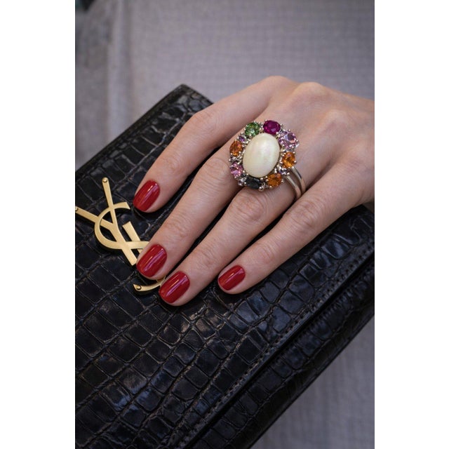 Bochic “Orient” Vintage Opal , Ruby, Tourmaline & Sapphires Ring 18K & Silver For Sale - Image 4 of 9