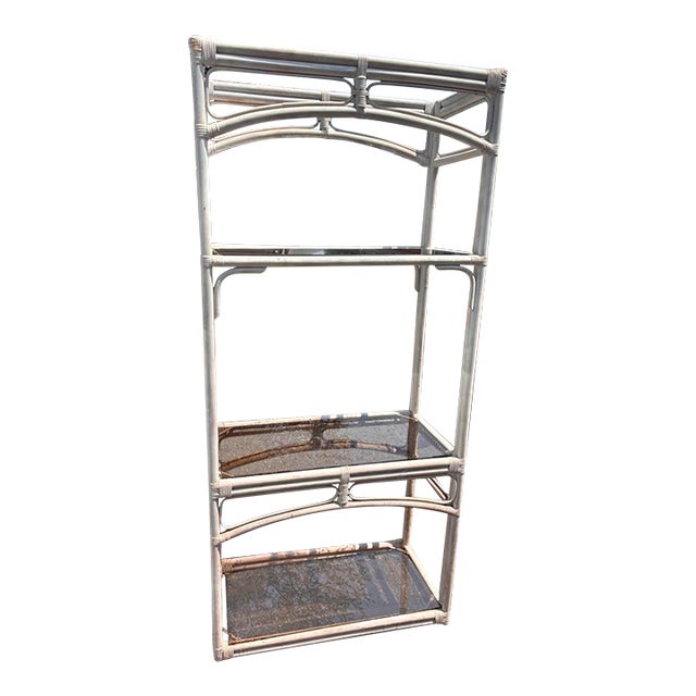 Vintage Bamboo Glass Etageres Shelves For Sale