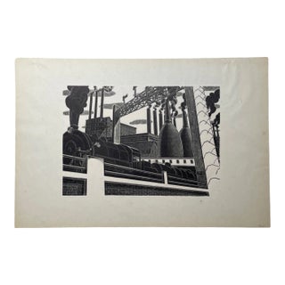 1936 "Locomotive" Philadelphia WPA Style Woodblock Print by Salvatore Pinto For Sale