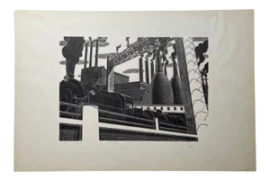 1936 "Locomotive" Philadelphia WPA Style Woodblock Print by Salvatore Pinto