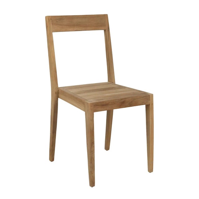 Simple modern natural teak wood dining chair perfect for outdoor or indoor use. Classic slatted seat. Each slightly unique...