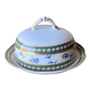 Late 20th Century Ancienne Manufacture Royale De Limoges France Marie Antoinette Pattern Round Butter Dish For Sale