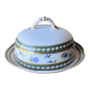 Late 20th Century Ancienne Manufacture Royale De Limoges France Marie Antoinette Pattern Round Butter Dish