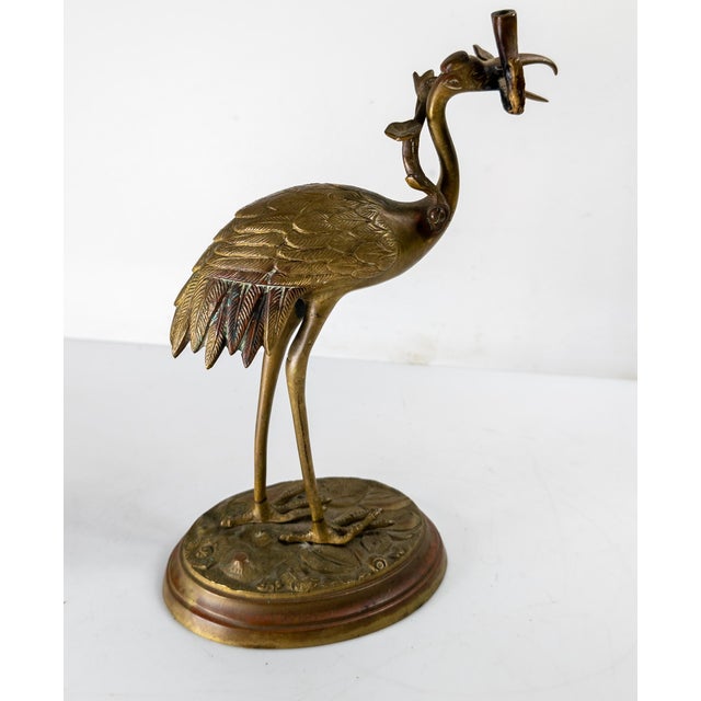 19th Century American Chinoiserie Brass Standing Crane Incense Holder for Mantle For Sale - Image 4 of 14