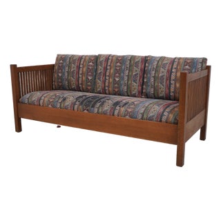Stickley Mission Oak Upholstered Sofa Settee For Sale