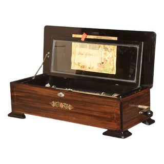 Swiss Rosewood and Brass Musical Box For Sale