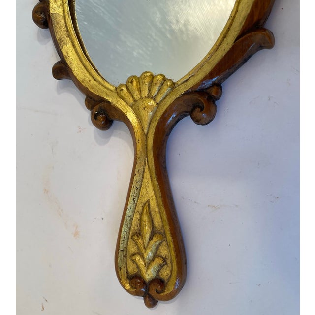Italian Vintage Italian Gilt Wood and Walnut Hand Mirror For Sale - Image 3 of 8