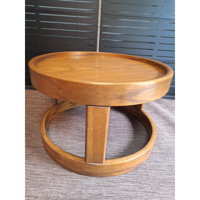 Wood Vintage Post Modern Solid Oak Round End Table For Sale - Image 7 of 10