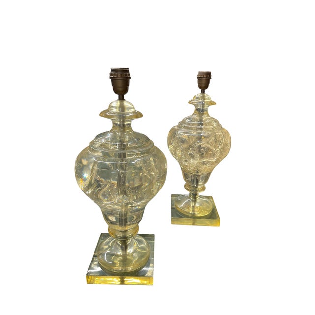 Crushed Ice Resin Lamps by Marie-Claude De Fouquières, 1970s, Set of 2 For Sale - Image 9 of 9