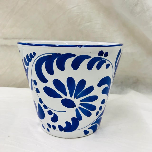French Country Early 21st Century Hand-Painted Blue and White Cachepot - Marked Italy For Sale - Image 3 of 7