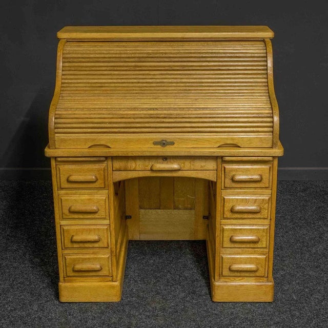 Small Antique Oak Roll Top Desk For Sale - Image 12 of 12