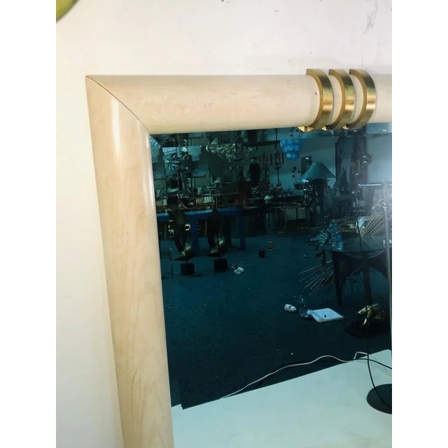 Wood Monumental Large Mirror in the Manner of Karl Springer For Sale - Image 7 of 11