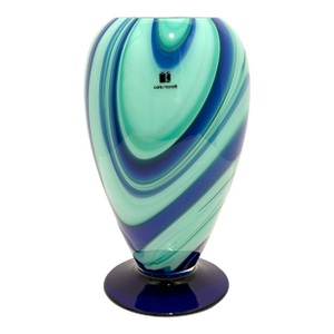 Carlo Moretti Murano Art Glass Vase Aqua Teal Cobalt Swirl Signed Labeled