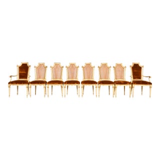 Karges French Regency Louis XVI Cream Painted and Gold Gilt Cane Back Dining Chairs, Set of Eight For Sale