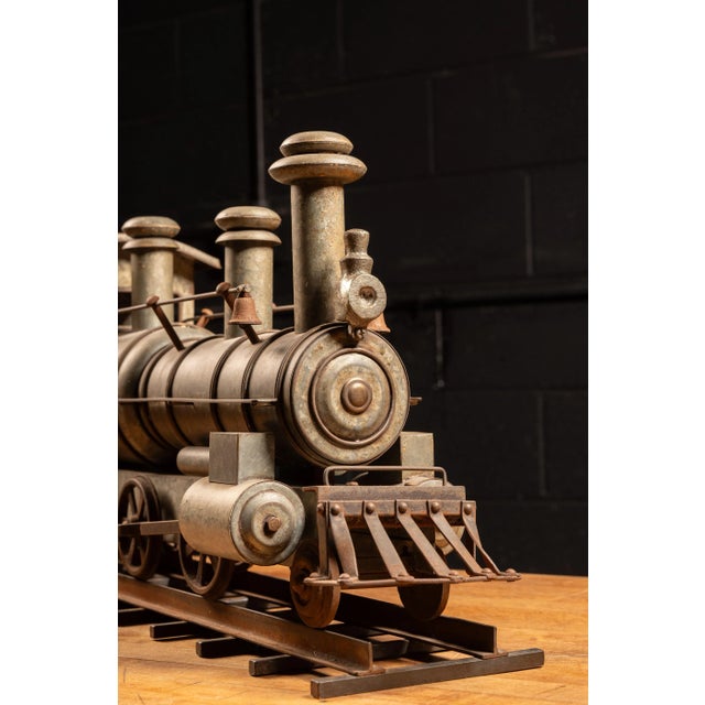 Early 20th Century Galvanized Steel Steam Locomotive Model on Track For Sale - Image 10 of 11