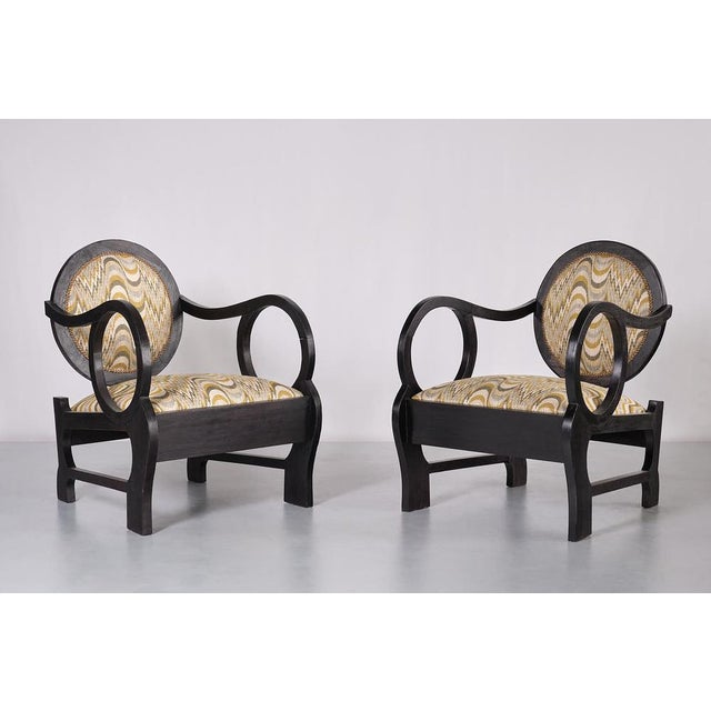 Set of Vintage Armchairs in Oak and Dedar Jacquard by Lajos Kozma, 1940s For Sale - Image 15 of 16