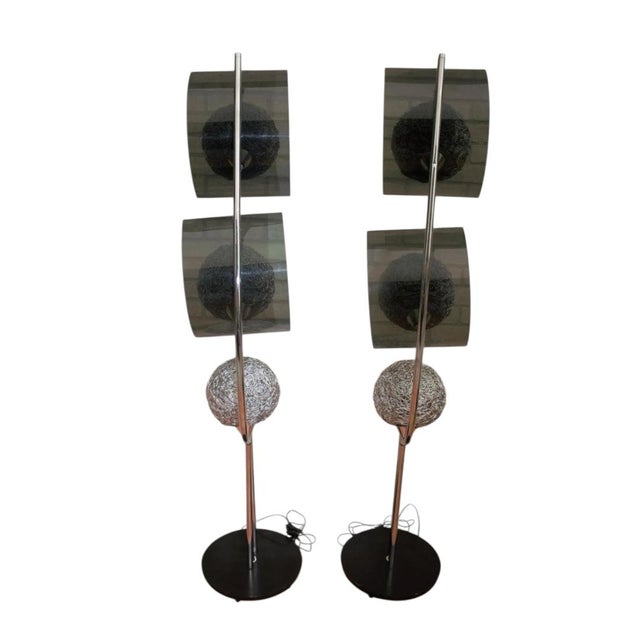 Mid-Century Modern Mid 20th Century Mid Century Modern Tall Metal Spaghetti Shades Lamp Pair For Sale - Image 3 of 6