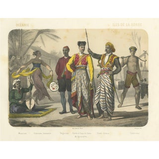 After Fossey, Javanese Court Scene Musician, Dancer, and Sultan's Guard, 1845, Lithograph For Sale