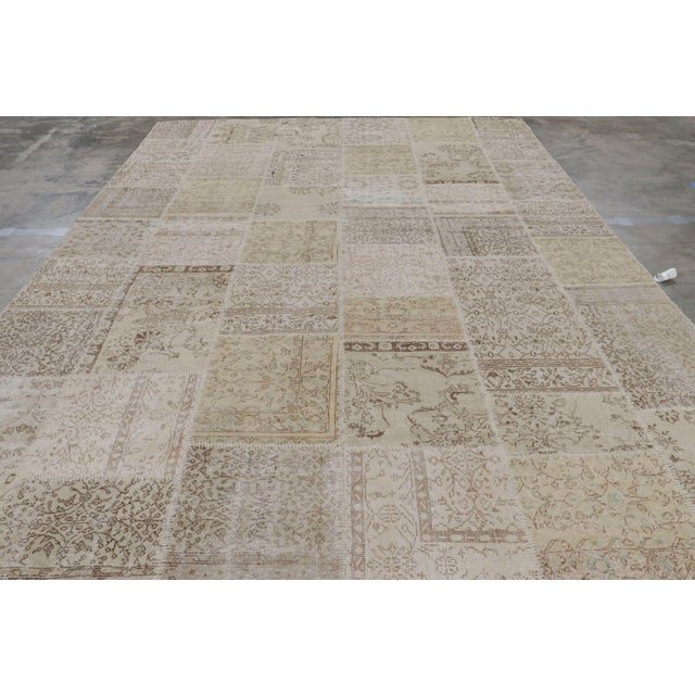 Traditional Vintage Patchwork Rug in Beige-Brown With Floral Patterns | Rug & Kilim For Sale - Image 3 of 8