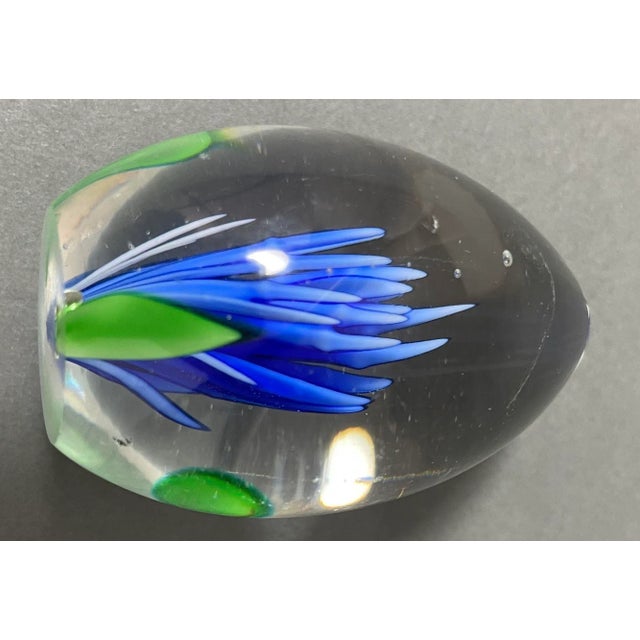 Transparent Vintage Italian Art Glass Paperweight Blue and Green Egg Shape For Sale - Image 8 of 9