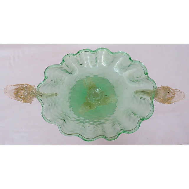 Mid 20th Century Italian Murano Green Glass Pedestal Bowl Compote With Dolphins Mid Century Modern For Sale - Image 5 of 6