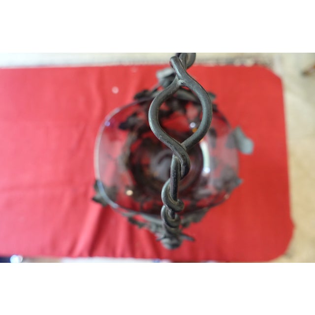 Magnificent Art Deco table basket bowl Wrought iron and glass Elaborate construction of vine branches and grapes Light...