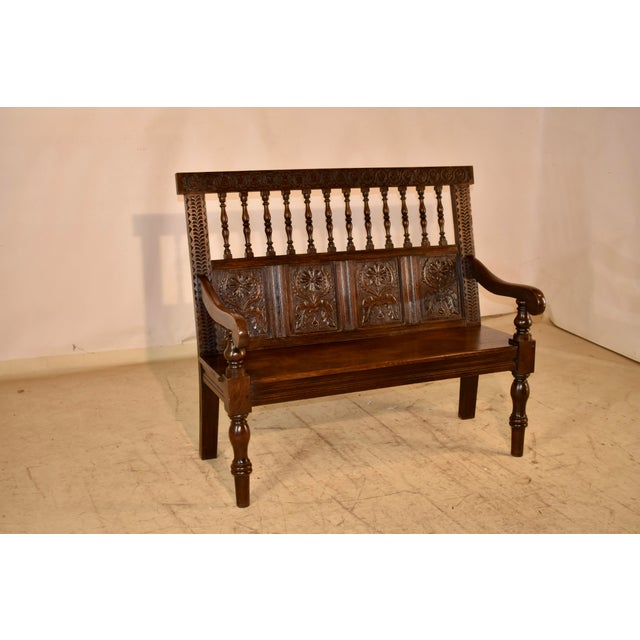 19th Century English Oak Carved Bench For Sale In Greensboro - Image 6 of 12