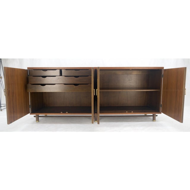 Mid-Century Modern Baker Teak & Brass Double Door Compartment 4 Drawers Credenza Dresser For Sale - Image 3 of 12