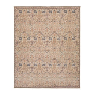 Modern Tabriz Style Wool Area Rug – Muted Neutrals, Peach & Indigo Accent 12x15 For Sale