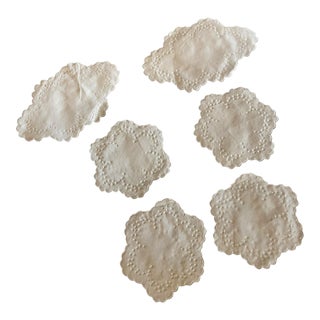 Set of 6 Vintage Coasters Doilies White Cotton Farmhouse French Country English Cottage Coastal For Sale