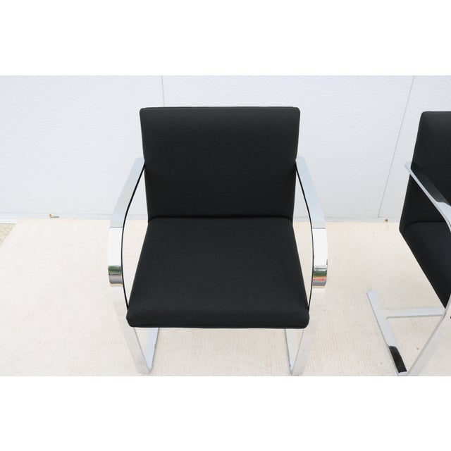 Ludwig Mies Van Der Rohe Brno Flat Bar Chairs in Black Fabric by Gordon - A Pair For Sale - Image 13 of 18