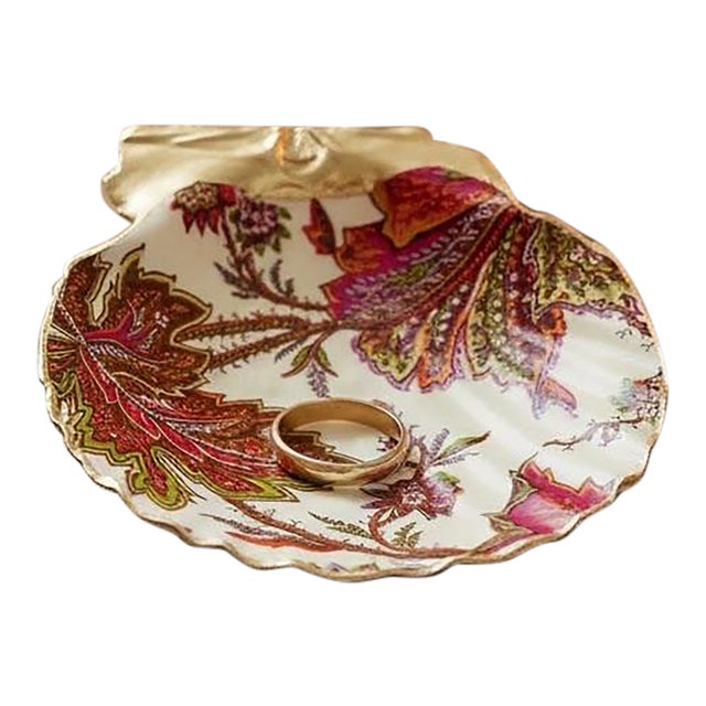 Jacobean Floral Shell Ring Dish Scallop Trinket Dish Boho Maximalist Decor Gift For Sale