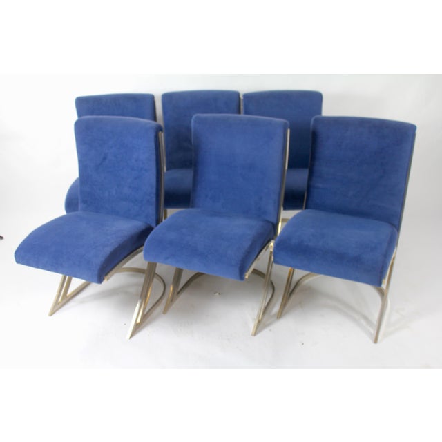 Vintage Blue Velvet & Chrome Mid-Century Modern Dining ...