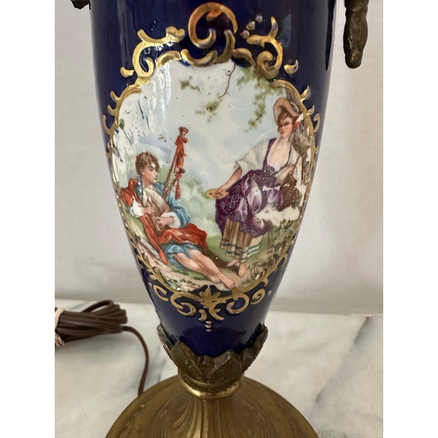 French 1940’s French Sevres Style Cobalt Blue Table Lamp For Sale - Image 3 of 8