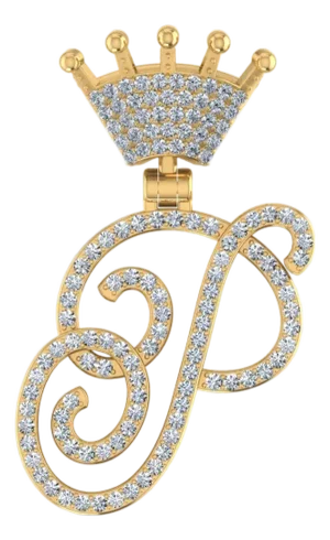 10K Yellow Gold Round Diamond Crown P Letter Initial Pendant 1/4 Cttw