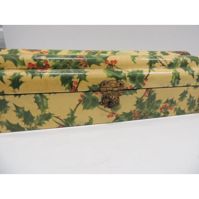1970s Vintage Green & Yellow Decoupage Decorative Box With Lid For Sale - Image 5 of 5