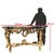 Large Louis XV console table in lacquered and gilded wood, with a faux-marble painted top and an ornate stretcher. Mecca...