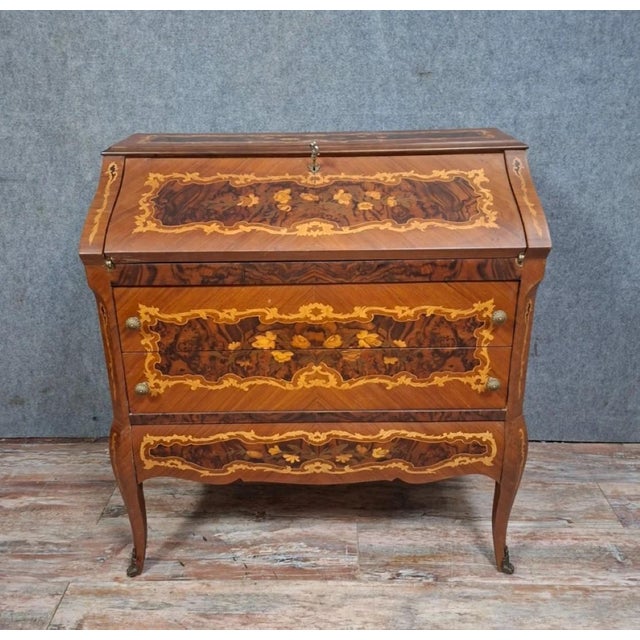 Antique Louis XV Venetian Marquetry Slant-Front Desk Secretary For Sale - Image 14 of 14