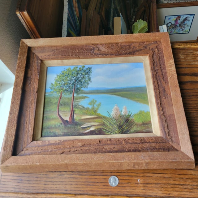 Vintage Original Acrylic Framed Still Life Painting Landscape Serene Yucca Trees River For Sale - Image 18 of 18