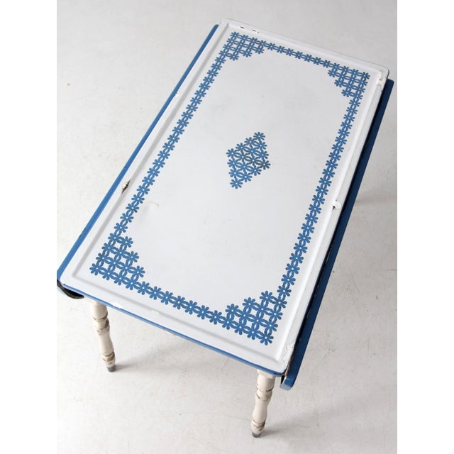 Vintage 1930s Drop Leaf Enamel Top Kitchen Table For Sale - Image 11 of 18
