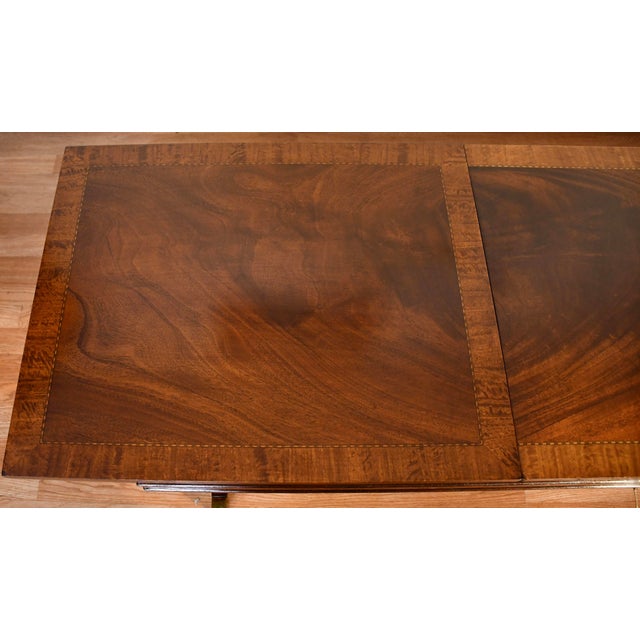 1930 English Regency Mahogany Banded Satinwood Coffee Table With Extending Leaf For Sale - Image 9 of 18