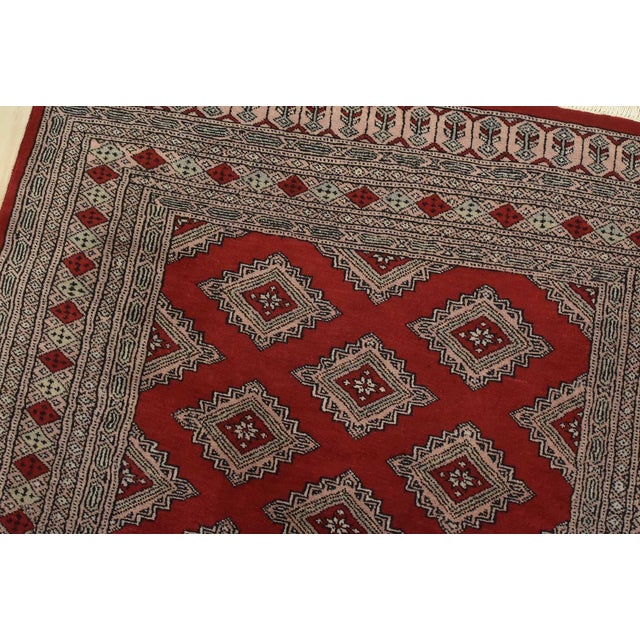 Bokhara Jaldar Rug 4’1” X 6’3” Red Wool Tribal Hand-Knotted Oriental Carpet For Sale In Philadelphia - Image 6 of 11