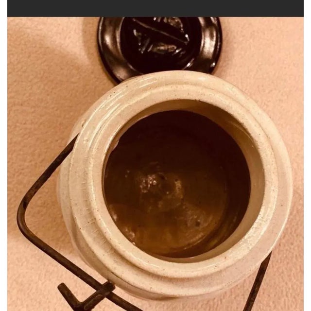 Antique American Glass Condiment Container With Glass Lid and Iron Latch Original Label Still Attached H J Heinz Co. Label Dated 1906 For Sale - Image 11 of 13