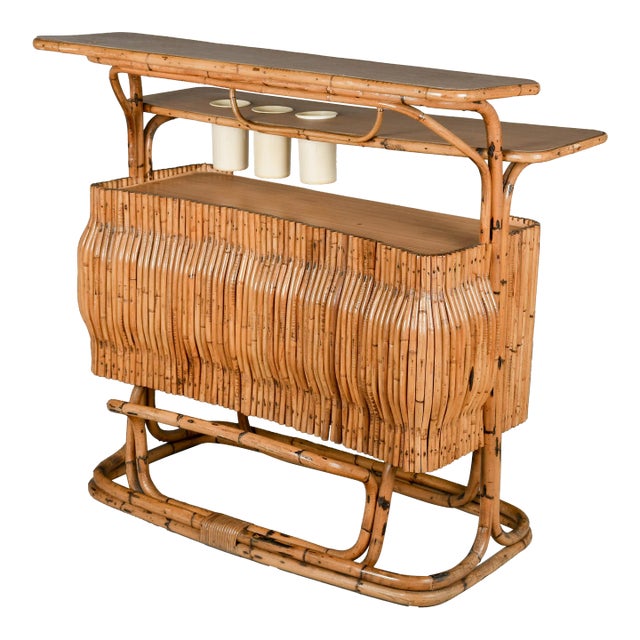 Mid-Century Modern Rattan Tiki Bar, Hand-Crafted, Italy, Circa 1960s For Sale