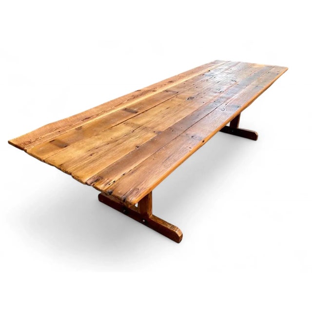 Reclaimed Wood Farmhouse Trestle Harvest Dining Table 96 W For Sale In Columbia, SC - Image 6 of 9